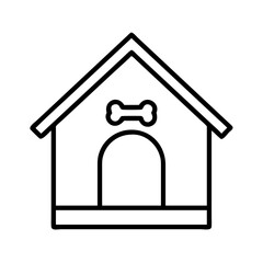 Dog house outline vector illustration pet shelter kennel with bone icon simple graphic design