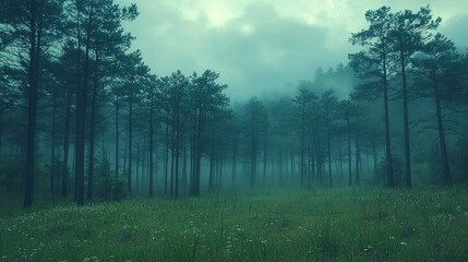 Misty forest landscape