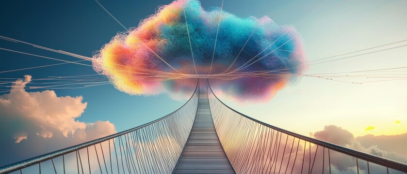ideas unity convergence swirling cloud of inspiration shared creativity flowing through radiant lines conceptual bridge linking diverse minds imaginative fusion of visions shaping future thought