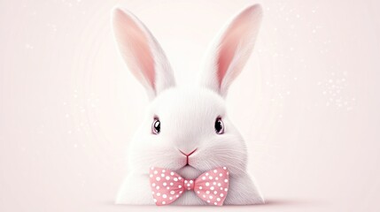 Obraz premium Charming White Rabbit with Polka Dot Bow Tie Portrait