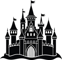 Obraz premium Castle Silhouette Vector | Medieval, Fantasy & Historic Landmark Scene