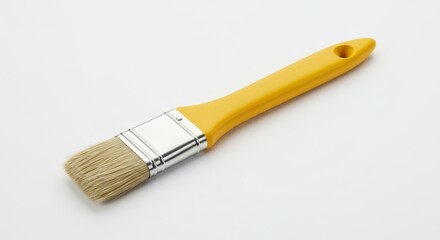 Fototapeta premium Wooden Handle Paintbrush with Silver Ferrule - Artist's tool, painting supply, craftsmanship, creativity, DIY project. A versatile brush for various painting techniques