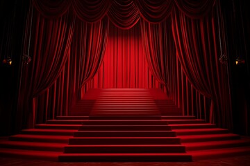 Empty Red background and stand display or shelf with studio for showing or design christmas concept. Blank backdrop made from cement material. Realistic 3D render.