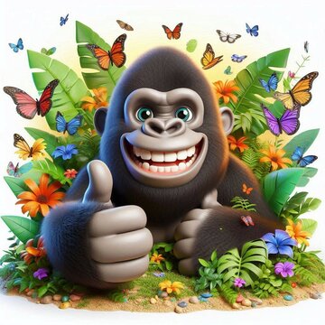 3D lustiger Gorilla Daumen hoch