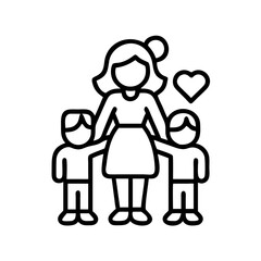 Illustration of mother with children and love heart icon vector design template element for family
