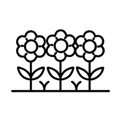 Flower garden illustration vector design, floral meadow drawing, blossom field outline art