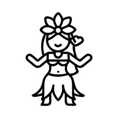 Hawaiian hula dancer icon vector illustration of woman dancing with flower lei and grass skirt design
