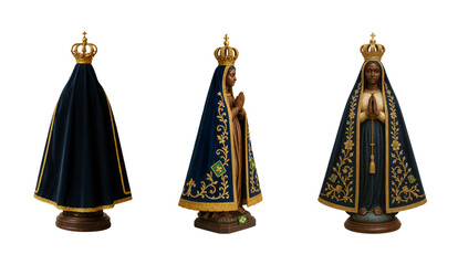 Nossa Senhora da Conceição Aparecida. Set of transparent background PNG. Various angles. Front, side and back view. Our Lady of Aparecida