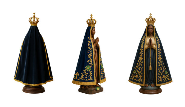 Nossa Senhora da Concei&ccedil;&atilde;o Aparecida. Set of transparent background PNG. Various angles. Front, side and back view. Our Lady of Aparecida