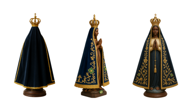 Nossa Senhora da Conceição Aparecida. Set of transparent background PNG. Various angles. Front, side and back view. Our Lady of Aparecida