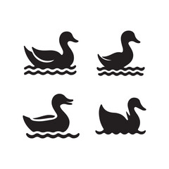 set of silhouettes of ducks