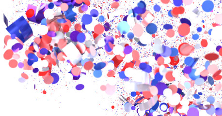 Vibrant red, blue, and pink confetti explosion. Perfect for party, celebration, or festive designs.