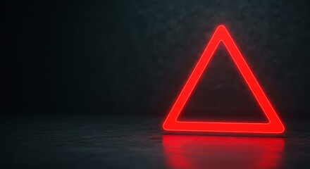 Glowing Red Triangle Warning Sign - A bright red neon triangle warning sign stands out against a dark, textured background. Perfect for caution, danger, or alert concepts
