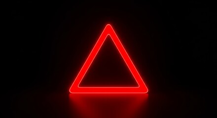 Glowing Red Triangle Warning Sign - A vibrant red neon triangle illuminates a dark background, symbolizing caution and warning