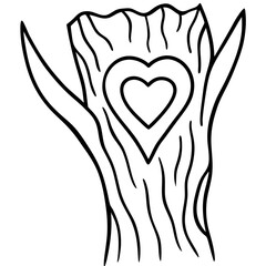 Line Art of Carved Heart on Rustic Tree Texture