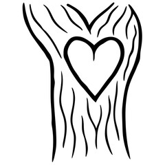 Line Art of Carved Heart on Rustic Tree Texture
