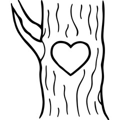 Line Art of Carved Heart on Rustic Tree Texture