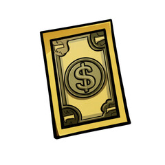 golden dollar bill illustration with prominent dollar sign, symbolizing wealth and prosperity