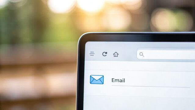 Email service concept displayed on laptop screen symbolizes modern communication and customer support in call center environment