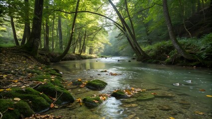 View of canal along trees
