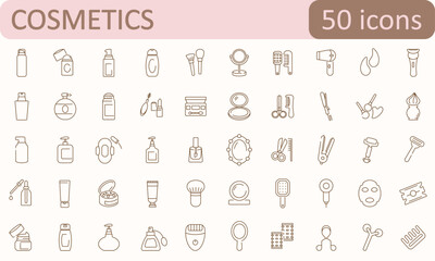 Vector set of skincare products and beauty devices for face and body care. Includes creams, serums, masks, rollers, and tools. Perfect for spa, wellness, and cosmetic-themed projects.