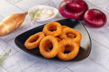 Golden fried onion rings snack
