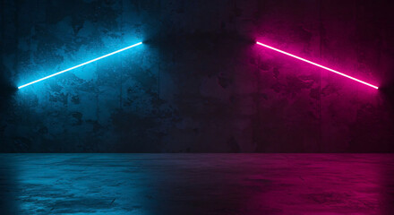 Abstract Neon Lights on Dark Concrete Wall