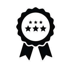 Black Achievement Badge Vector Icon Featuring Star Rating And Award Ribbon