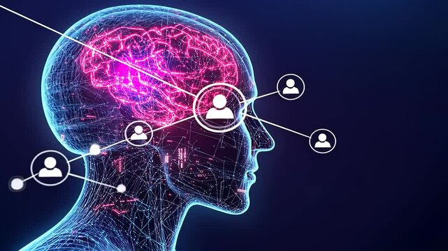 Digital Human Brain Concept with Network Connections and Modern Data Visualization Elements