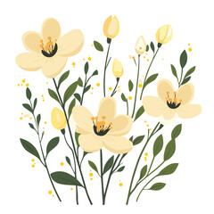 Blooming yellow flowers with visible pollen on white background
