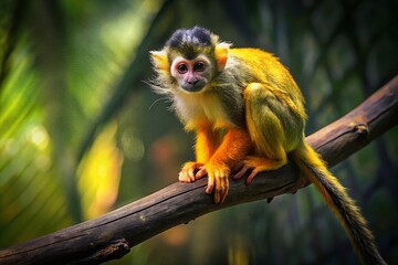 Obraz premium Adorable Yellow-Legged Monkey in Zoo Enclosure - Candid Wildlife Photo