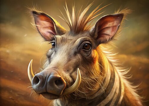 Adorable Warthog Portrait, Close-Up Wildlife Photography, African Savannah Animal