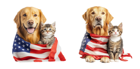 Patriotic Golden Retriever - Cute golden retriever with American flag elements. Ideal for 4th of July, Veterans Day, and national pride.