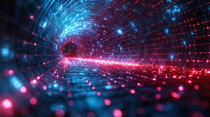 Obraz premium Digital Tunnel: A Journey Through Neon Lights and Data Streams