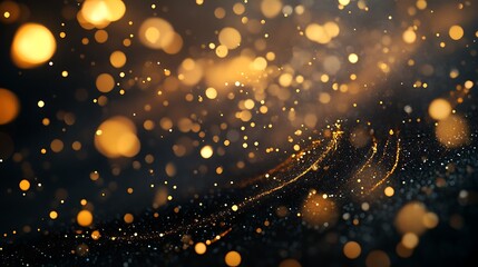 Obraz premium Sophisticated black background with golden lines intricate patterns and soft bokeh glow