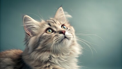Vertical closeup shot of a fat white cat looking to the right in the dark
