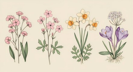 Fototapeta premium spring flowers vector illustration