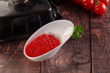 Salmon red caviar in the bowl