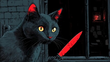 Black cat with a knife