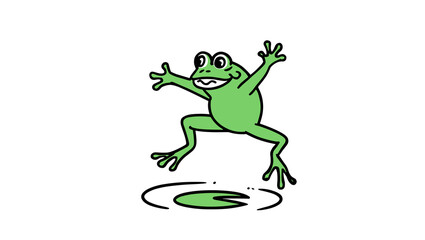 Fototapeta premium Cartoon frog leaping over pond on white background