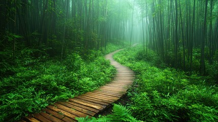 Fototapeta premium Misty bamboo forest path