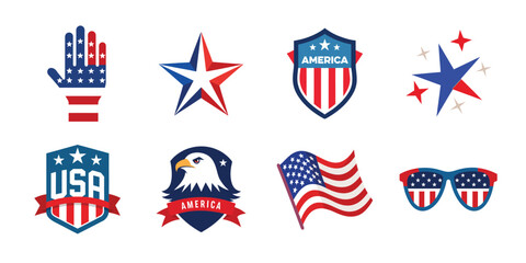 Obraz premium 4th of July vector elements set. Collection of American Independence Day vector illustrations on white background