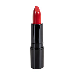 Obraz premium Red lipstick in a sleek black tube isolated on transparent background 