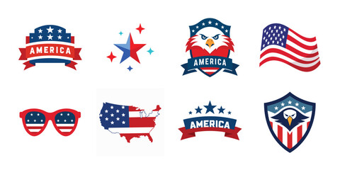 4th of July vector elements set. Collection of American Independence Day vector illustrations on white background