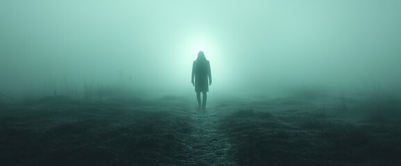 Foggy figure in a path