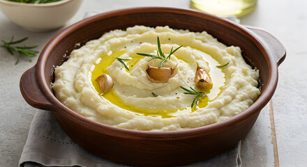Low Carb Roasted Garlic Mashed Cauliflower Dish Ready to Serve Healthy Diet