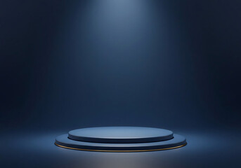 Two Tier Circular Podium with Dark Blue Background and Gold Accents