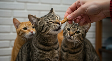 Treat Time! Adorable Cats Enjoying a Tasty Snack - Feline Friends, Pet Love, and Cute Moments Captured!