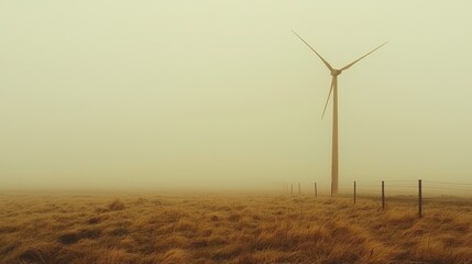 Obraz premium Wind turbine in a foggy field