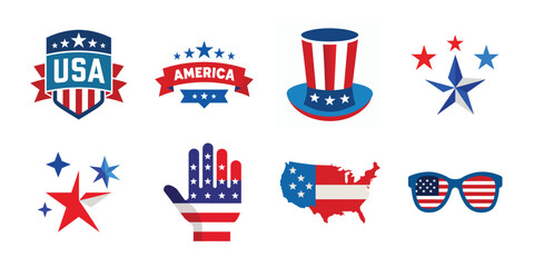 4th of July vector elements set. Collection of American Independence Day vector illustrations on white background